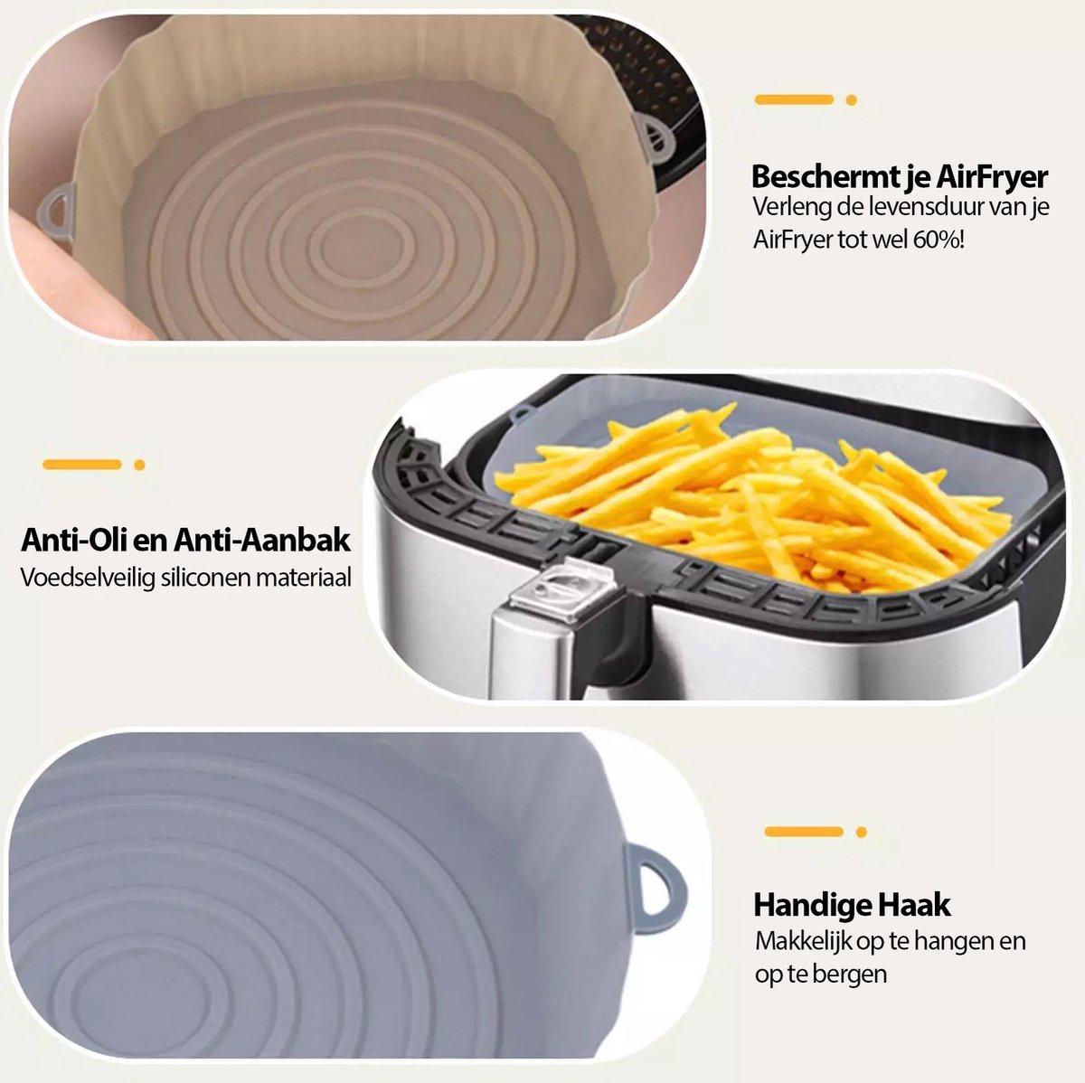 AxonBay Siliconen Airfryer Mandje 18 cm – Grijs