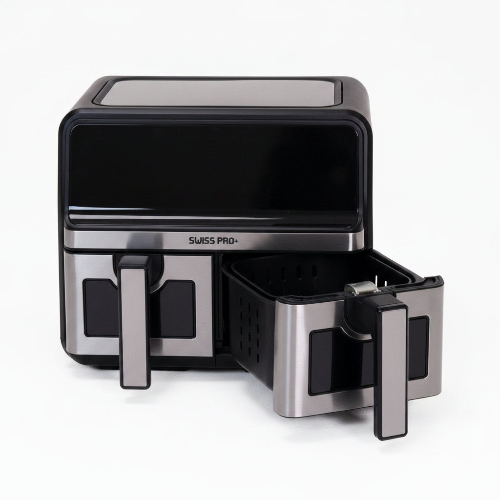 Swiss Pro+ Dubbele Airfryer 8L (SP‑AF8L2G) – Dual Zone • 2400W • XXL Heteluchtfriteuse