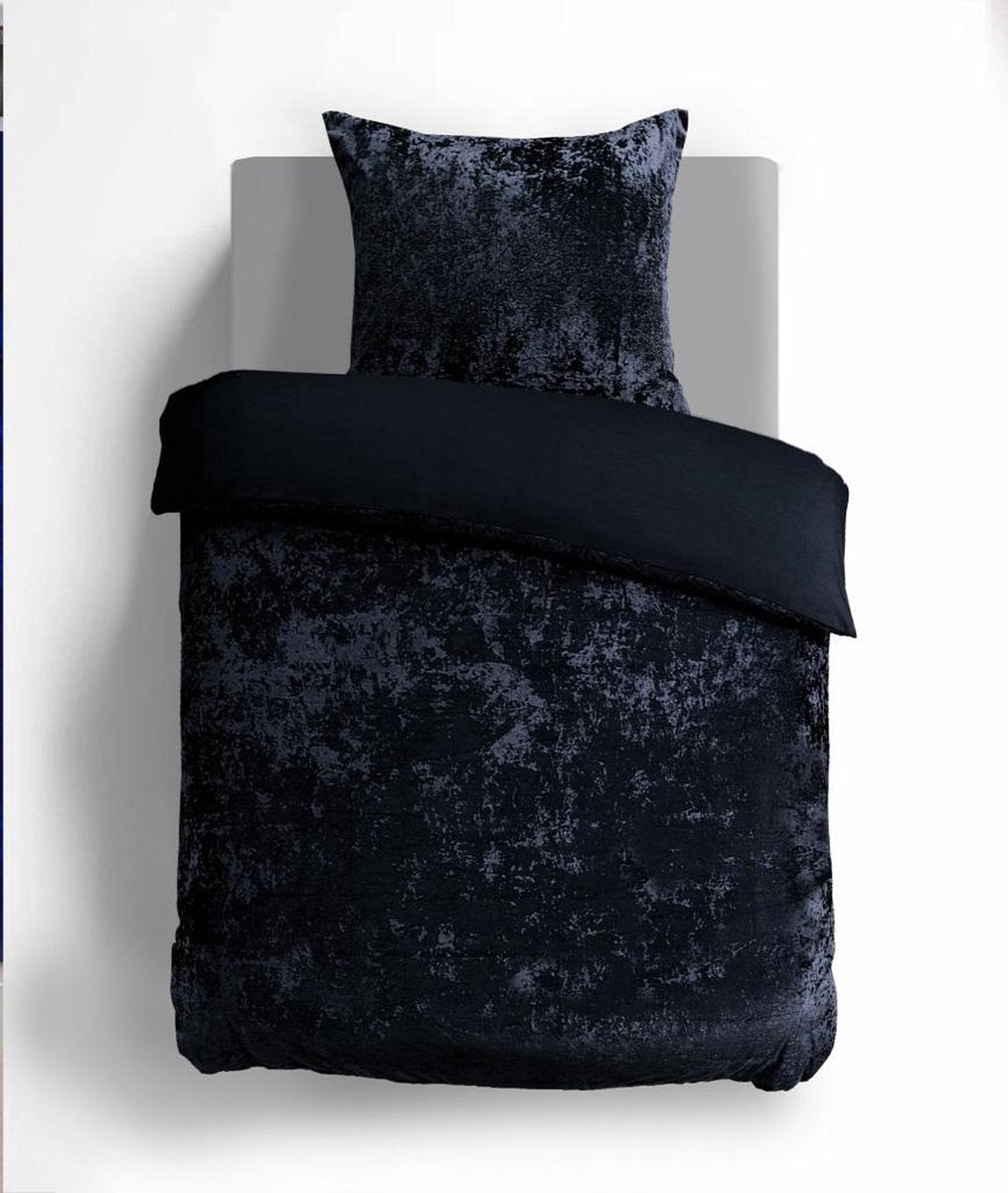 Velvet Couture Dekbedovertrek - 140x200/220 cm - Crushed Velvet - Zwart