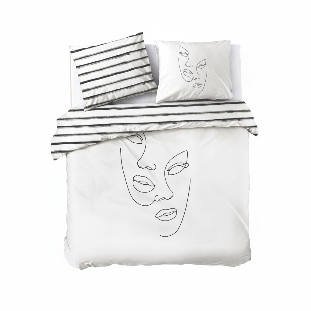 Dindi Home Dekbedovertrek 240×220 cm – 100% Katoen – Wit Tender Tattoo