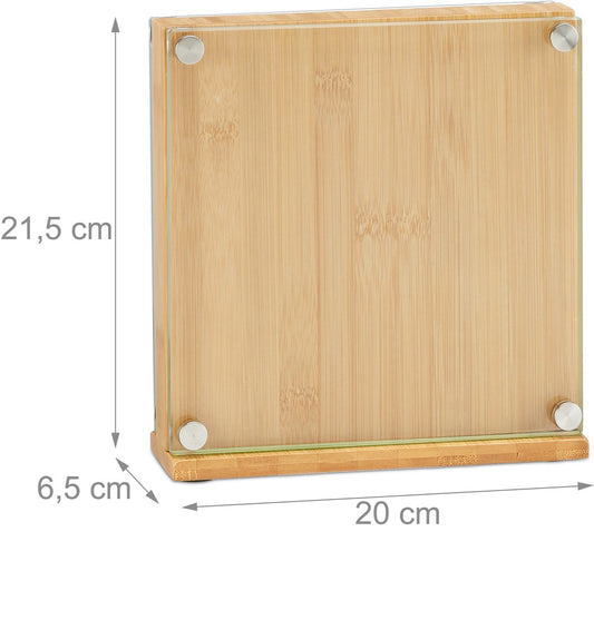 Bamboe messenblok - voor 8 messen - vierkant - met glas - 20 x 20 cm - leeg