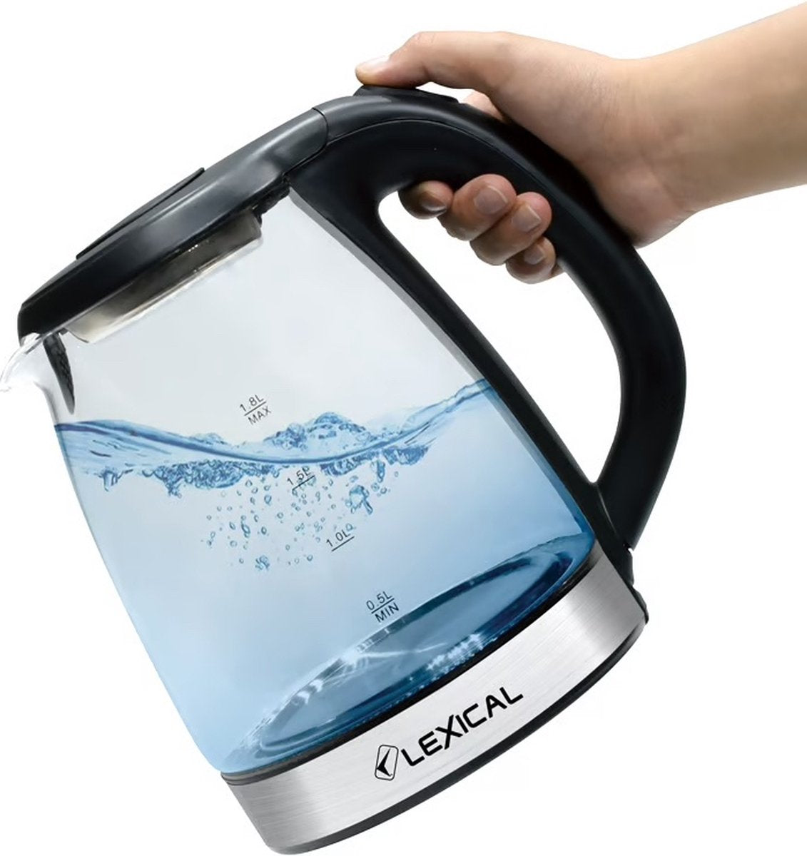 Lexical Elektrische Glazen Waterkoker 1.8L – 1500W – Zwart/RVS