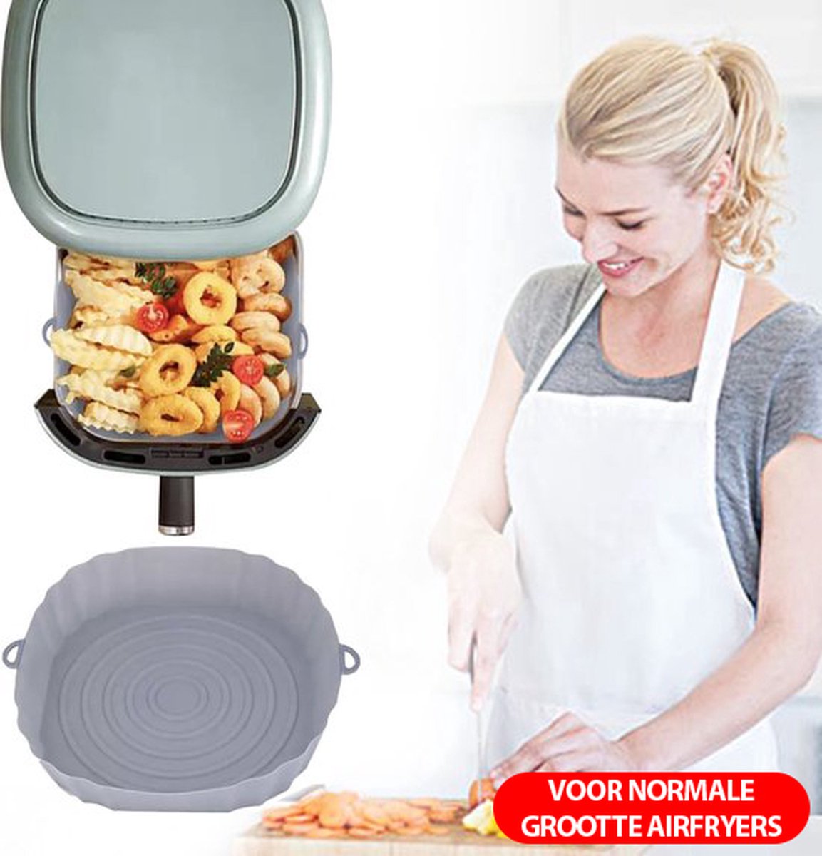 AxonBay Siliconen Airfryer Mandje 18 cm – Grijs