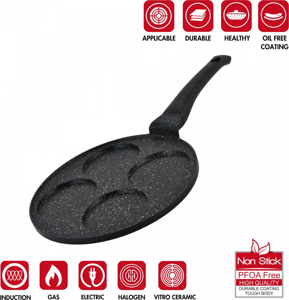 Hezberg 26cm Pannenkoek En Crêpepan Met Marmeren Coating - 4 Gleuven