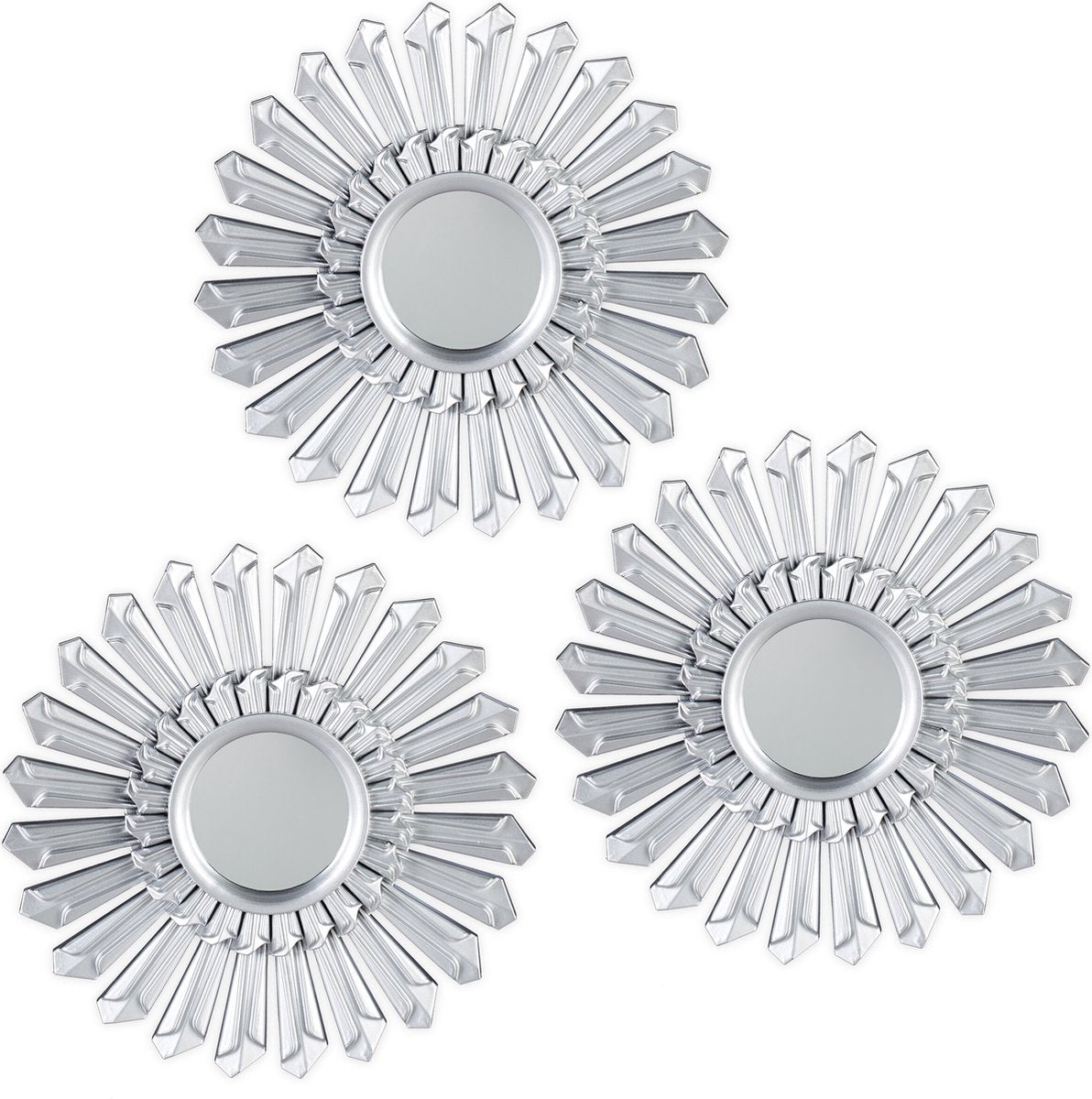 Relaxdays Sierspiegel Zon – Set van 3 Ronde Hangspiegels – Zilver – Wanddecoratie