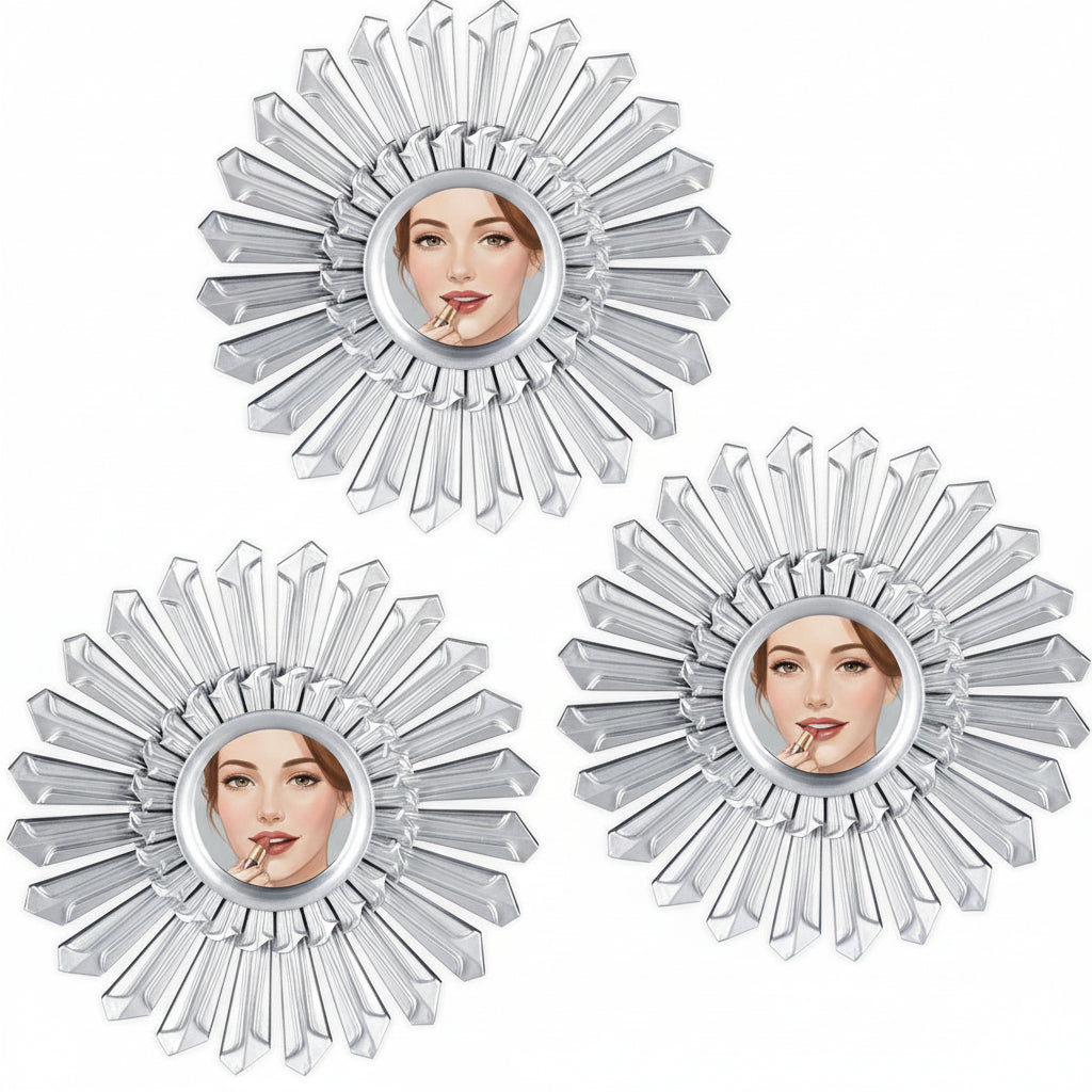 Relaxdays Sierspiegel Zon – Set van 3 Ronde Hangspiegels – Zilver – Wanddecoratie