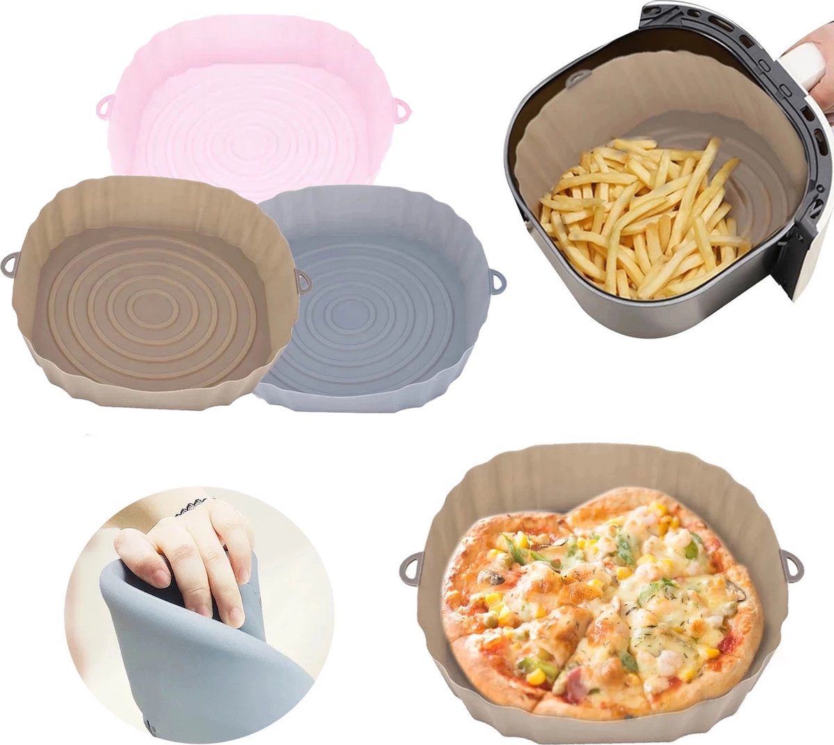 AxonBay Siliconen Airfryer Mandje 18 cm – Grijs