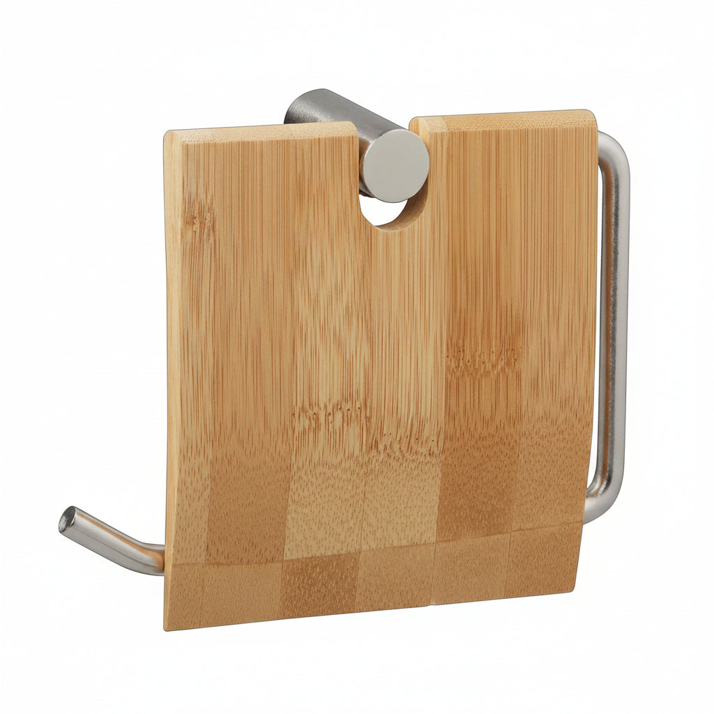 AxonBay Toiletrolhouder Bamboe & Metaal – Wandmontage – 16×16.5 cm
