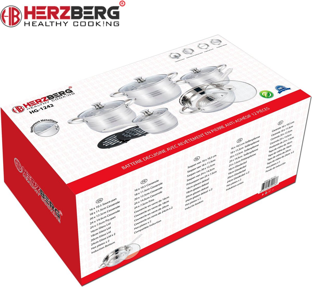 Herzberg HG‑1242 – 12‑delige Roestvrijstalen Kookset