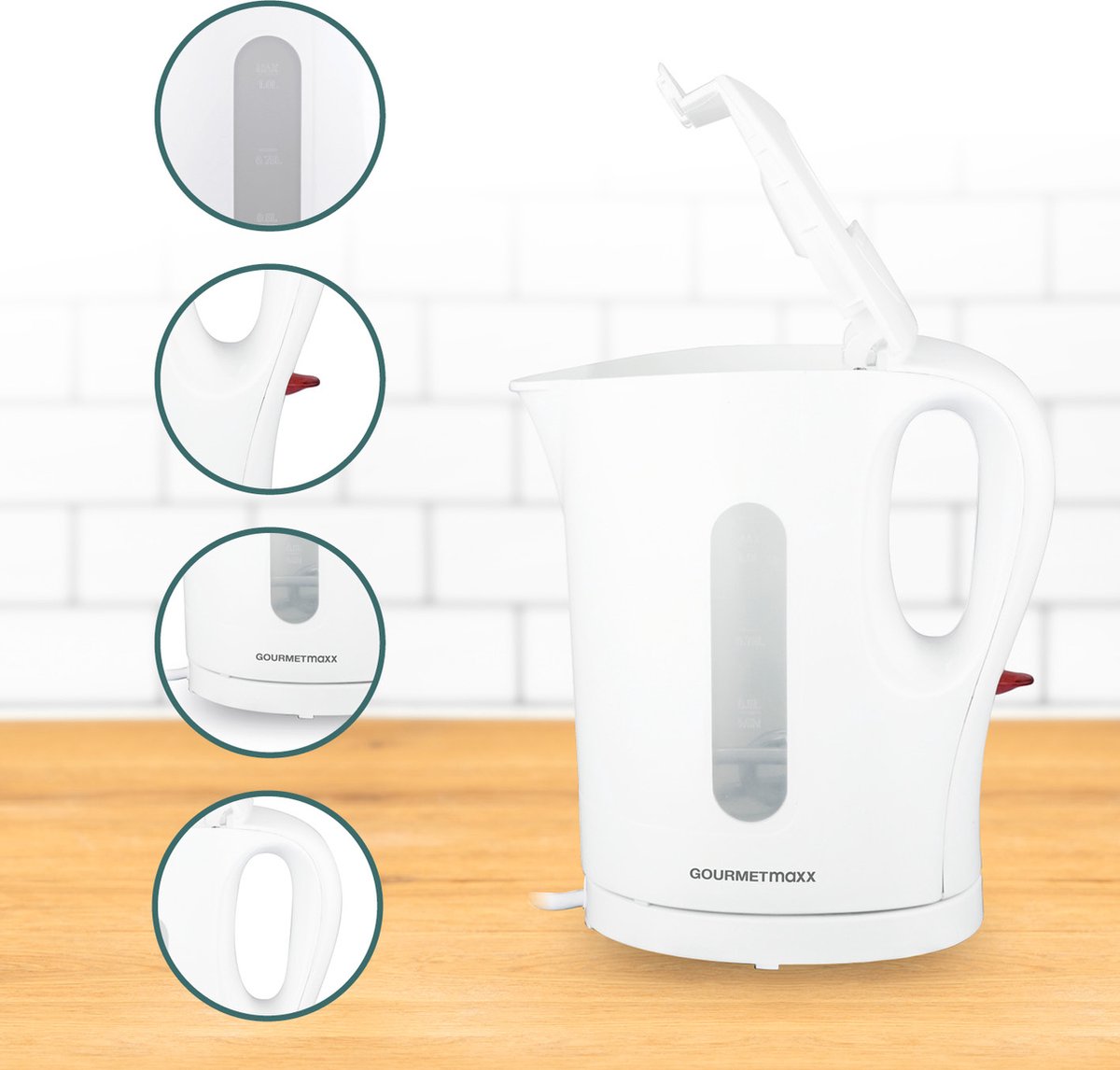 GOURMETmaxx Waterkoker 1L – Wit/Grijs