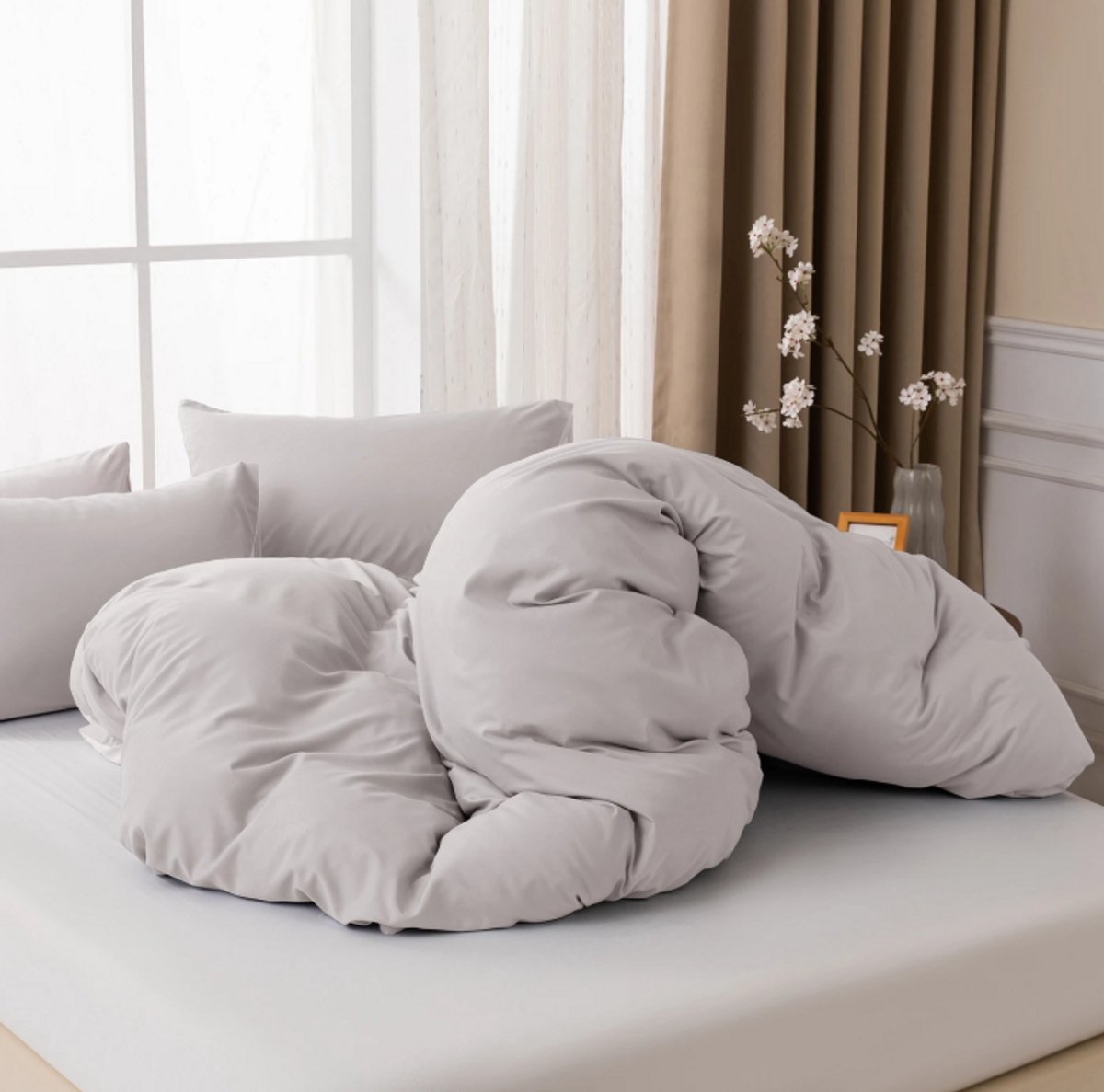 AxonBay Bedlinnen Set 240×220 cm – Off-White & Khaki – Met Kussensloop