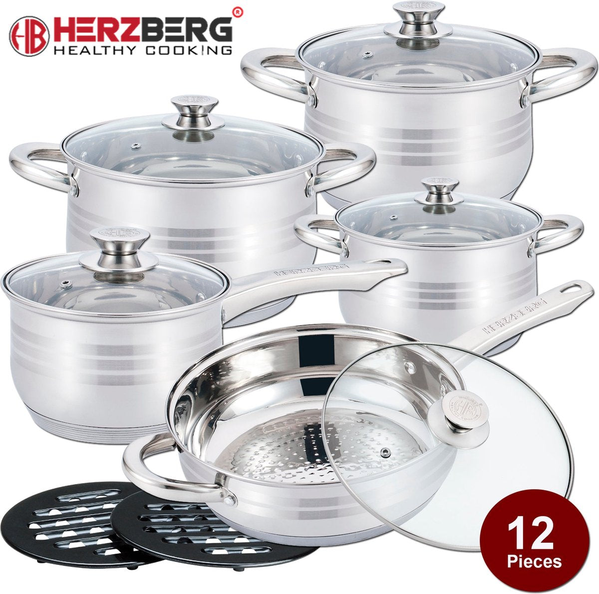 Herzberg Kookset 12-delig – Roestvrijstaal – HG-1242