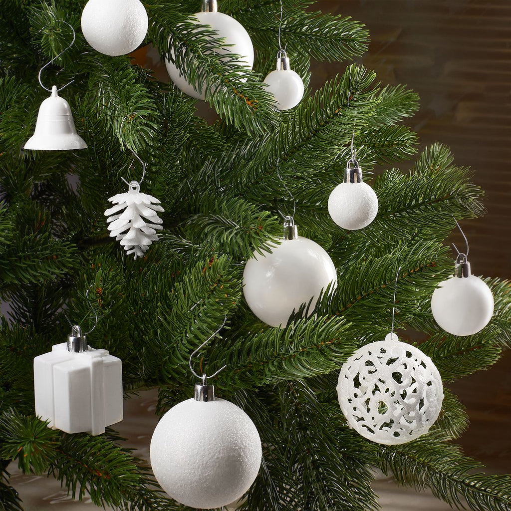 BRUBAKER Kerstballen - Set met Dennenappels, Kerstklokken, Geschenken, Kerstboompiek - Kerstboomversiering - 101 delen - Crème Wit