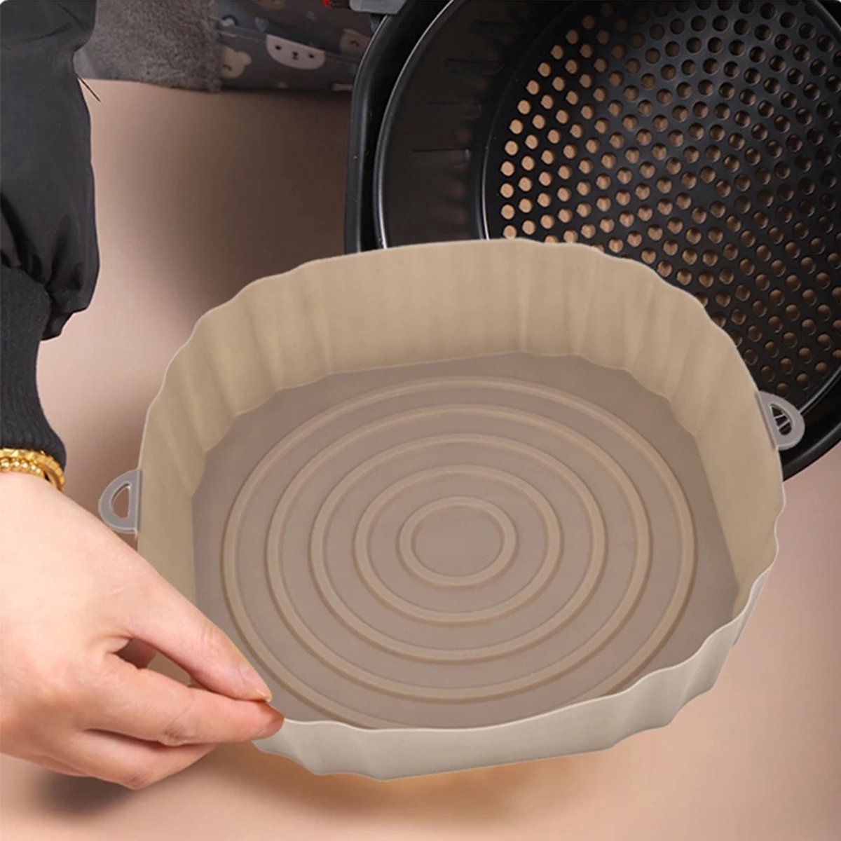 AxonBay Siliconen Airfryer Mandje 16 cm – Roze – Hittebestendig