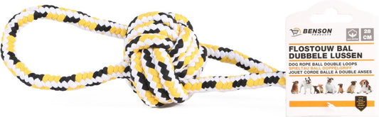 Benson Flostouw Bal met Dubbele Lus 28 cm – Katoen – Hondenspeelgoed
