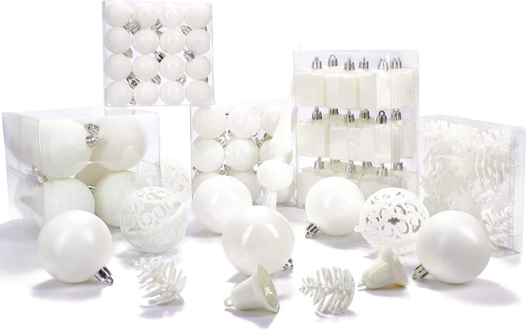 BRUBAKER Kerstballen - Set met Dennenappels, Kerstklokken, Geschenken, Kerstboompiek - Kerstboomversiering - 101 delen - Crème Wit