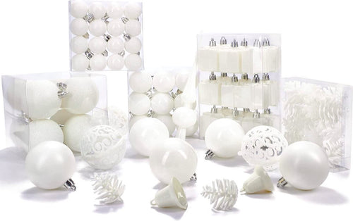 BRUBAKER Kerstballen - Set met Dennenappels, Kerstklokken, Geschenken, Kerstboompiek - Kerstboomversiering - 101 delen - Crème Wit