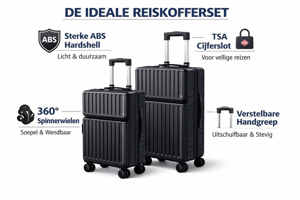 Kofferset 2 delig – ABS Hardshell 51 & 61 cm – Lichtgewicht – 360° Spinnerwielen – TSA slot – Metalen Telescopische Handgreep – Reiskoffer Set voor Vakantie & Zakenreis
