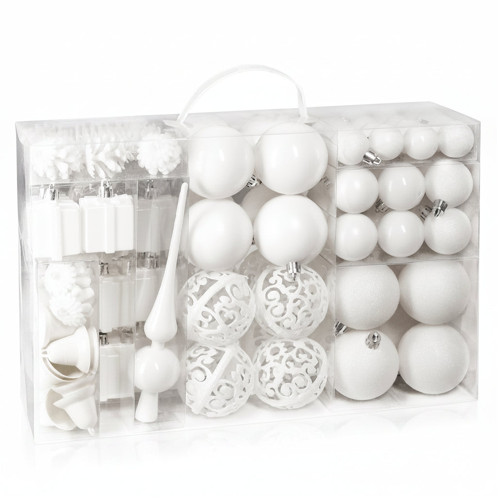 BRUBAKER Kerstballen Set 101-delig – Crème Wit – Met Kerstboompiek