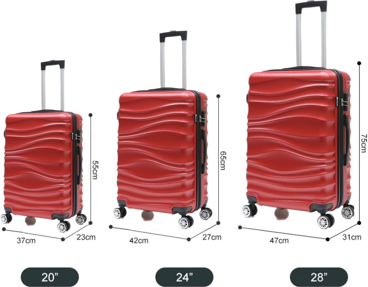 Rungassi Kofferset 3-delig – 55/65/75 cm – Hardshell – Rood