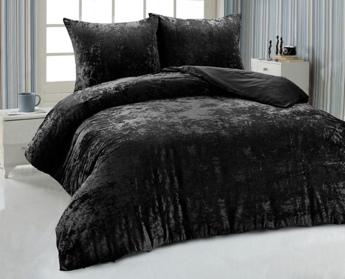 Velvet Couture Dekbedovertrek - 200x200/220 - Crushed Velvet - Zwart