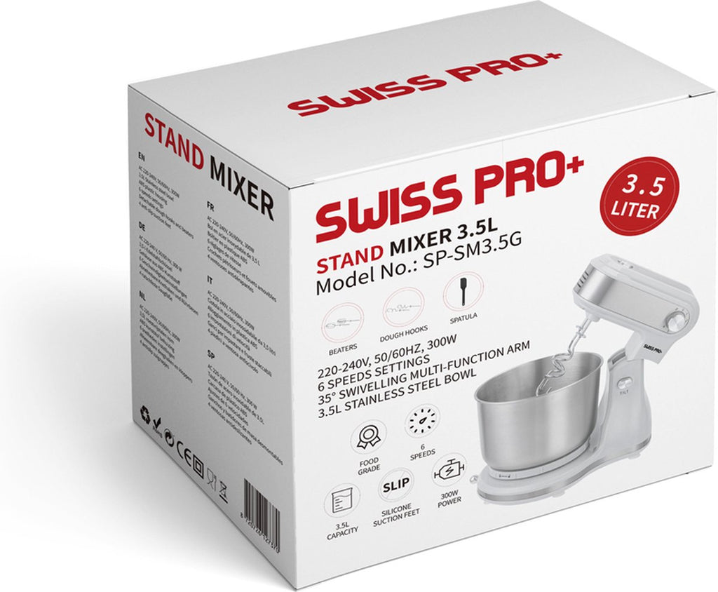 Swiss Pro+ | Keukenmachine 3.5LKrachtige Keukenrobot | 3.5L 300W - Zilver 3.5 LiterSP-SM3.5Z KEUKENMACHINE ZILVER 3.5L