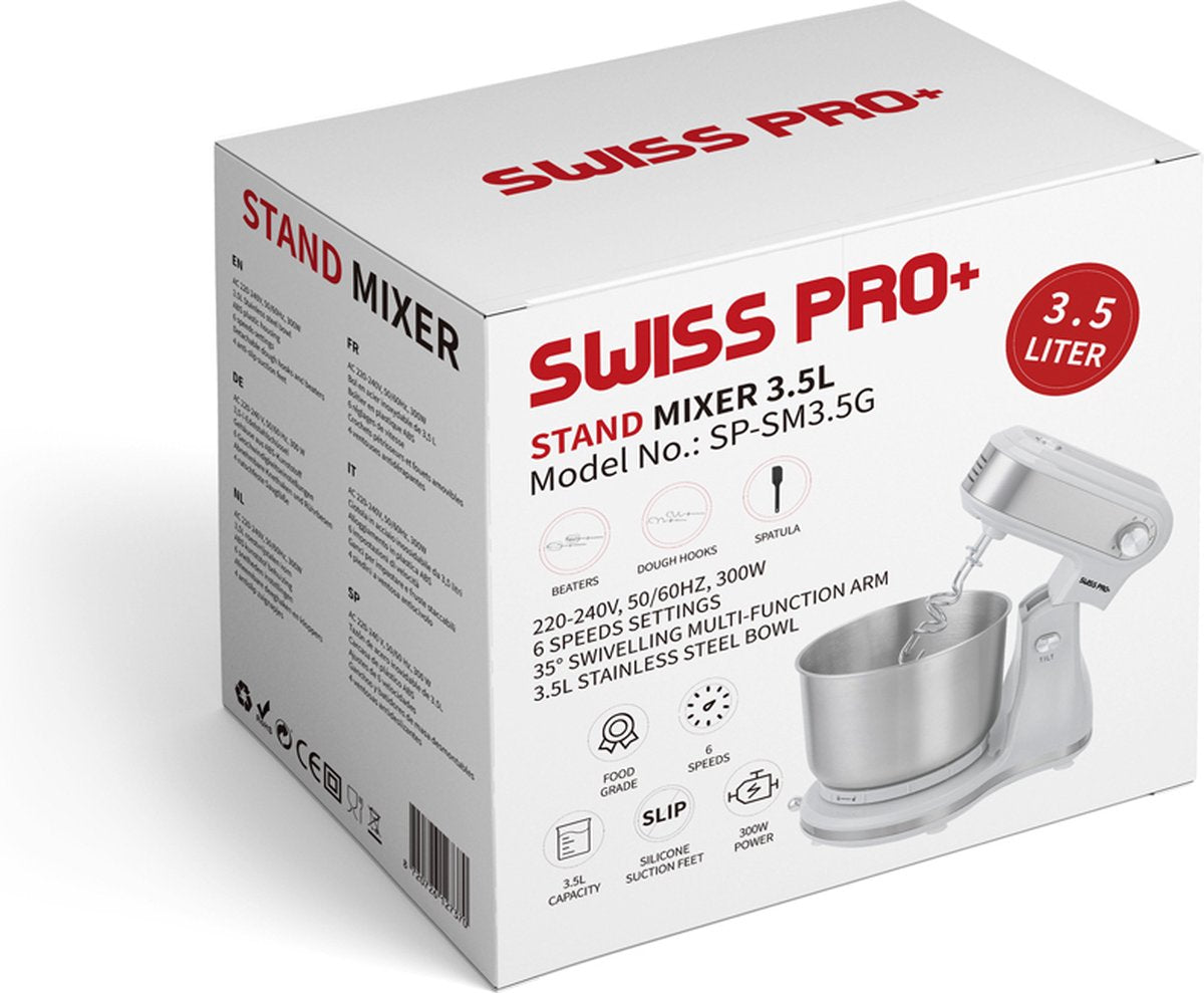 Swiss Pro+ Keukenmachine 3.5L – 300W – Keukenrobot – Zilver