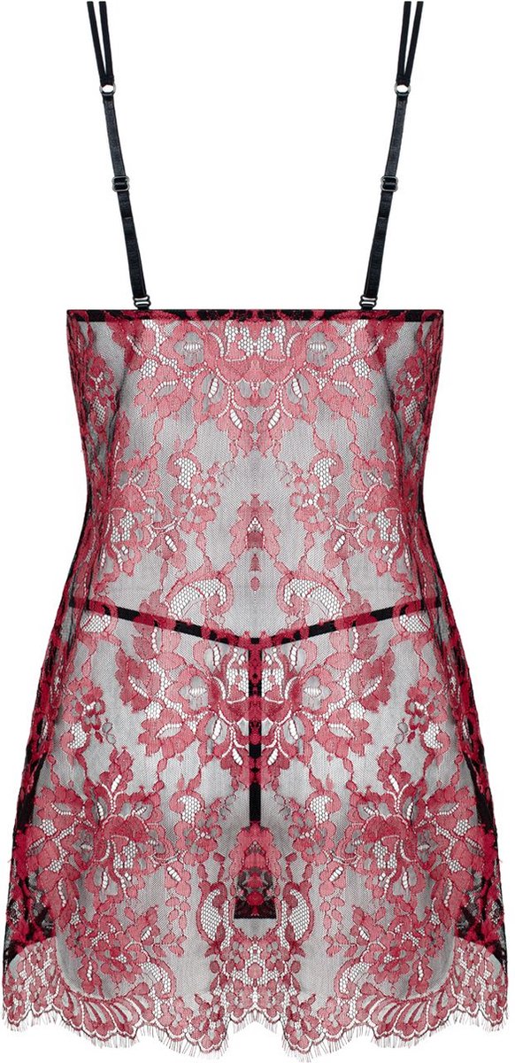 Christine le Duc Kanten Slipdress 'Fleur de Plaisir' – Zwart/Rood – Maat 2XL