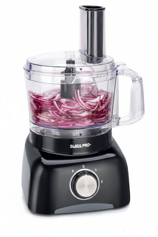 Swiss Pro Foodprocessor 800W – Retro Zwart/RVS – 1.2L – Snijden, Hakken & Smoothies
