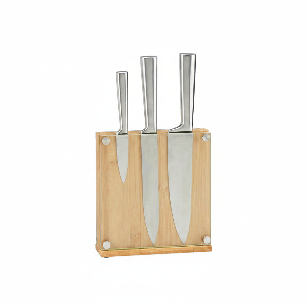 Bamboe Messenblok Leeg – Vierkant met Glas – 20×20 cm – Voor 8 Messen