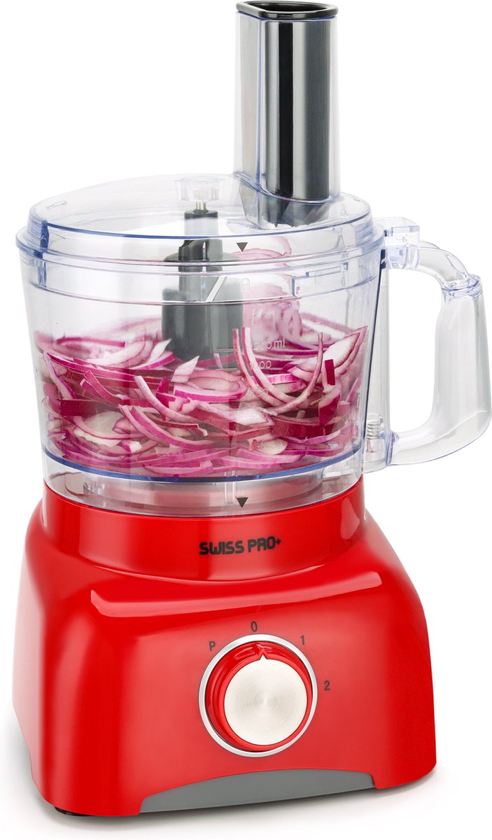 Swiss Pro Foodprocessor – 800W – Retro Zwart/RVS – 1.2L – 2 Snelheden + Pulse – Inclusief Accessoires – Snijden, Hakken, Raspen, Kneden & Smoothies