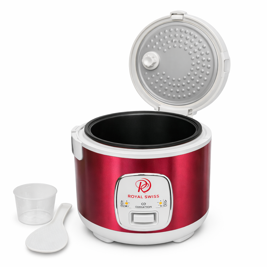 Royal Swiss Rijstkoker 2.8L – Donkerrood – Antiaanbaklaag & Warmhoudfunctie
