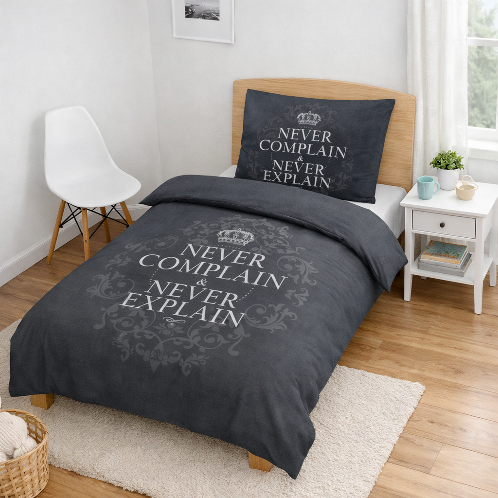 Cotton Club Never Complain dekbedovertrek grijs/antraciet – 140x200/220 cm – 1-persoons met kussensloop