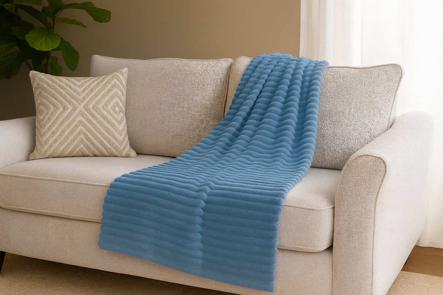 AxonBay Fleece Plaid XXL 220×230 cm – Blauw – Kabelstructuur