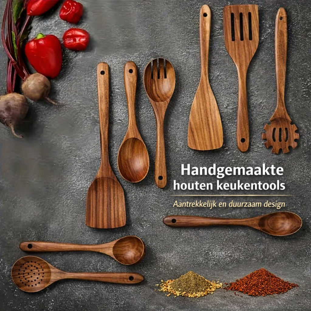 AxonBay Keukengerei Set 10-delig – 100% Teakhout
