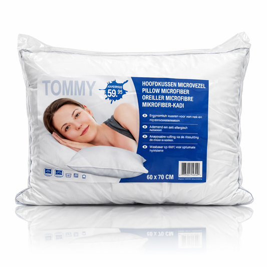 Tommy Hoofdkussen – Microvezel – Ergonomisch & Anti-Allergisch – Rug- & Zijslapers