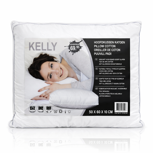 Kelly Hoofdkussen 50×60×10 cm – 100% Katoen – Anti-Allergisch – Ademend