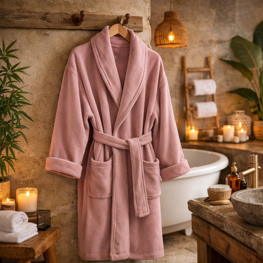 Dreamhouse Badjas Coral Fleece – Poeder roze | Zacht & Warm | S/M | 280 gsm | Anti‑allergisch