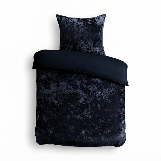 Velvet Couture Dekbedovertrek 140×200 cm – Crushed Velvet – Zwart