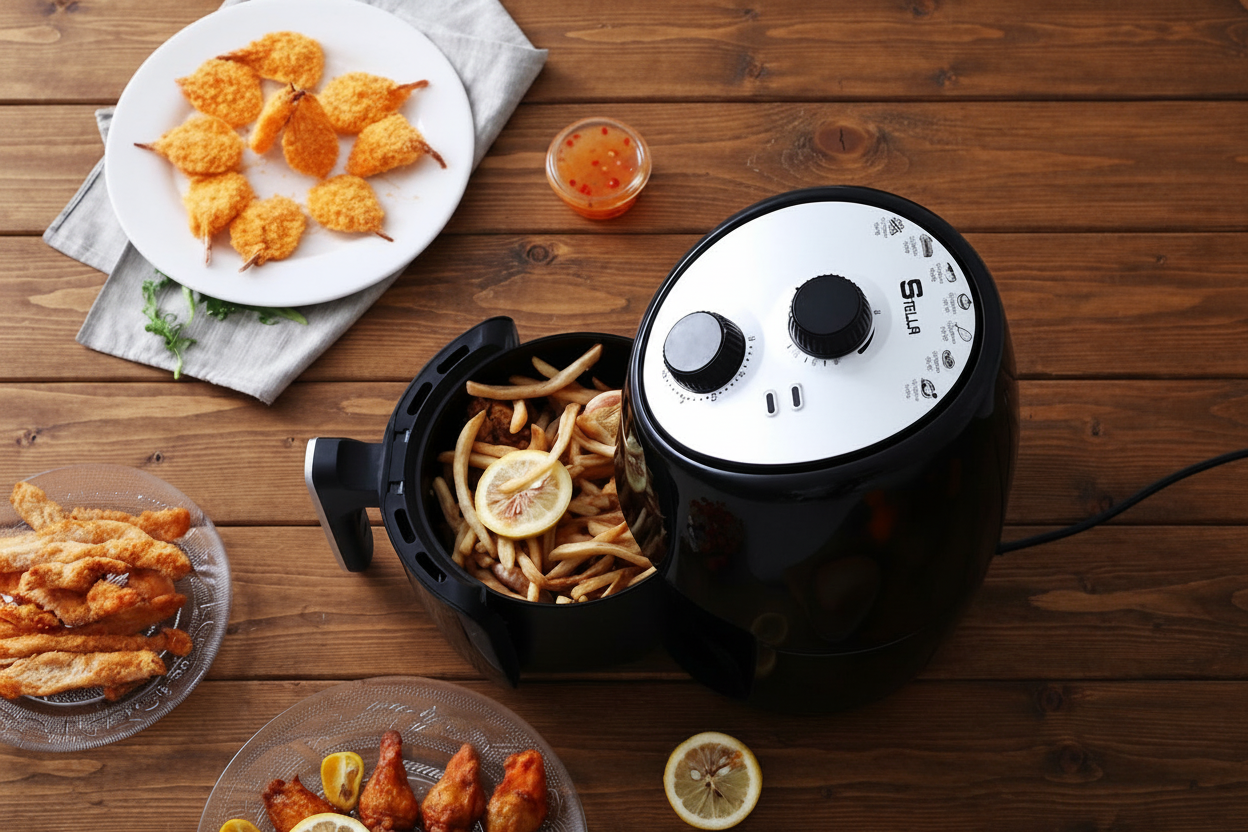 STELLA Airfryer ST-AF2L - 2 Liter - Hetelucht friteuse - Gezonder frituren, grillen & bakken - Inclusief frituurmandverdeler - Zwart