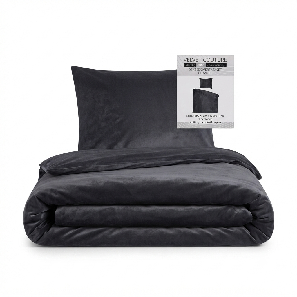 Velvet Couture Dekbedovertrek - 140x200/220 cm - Crushed Velvet - Zwart