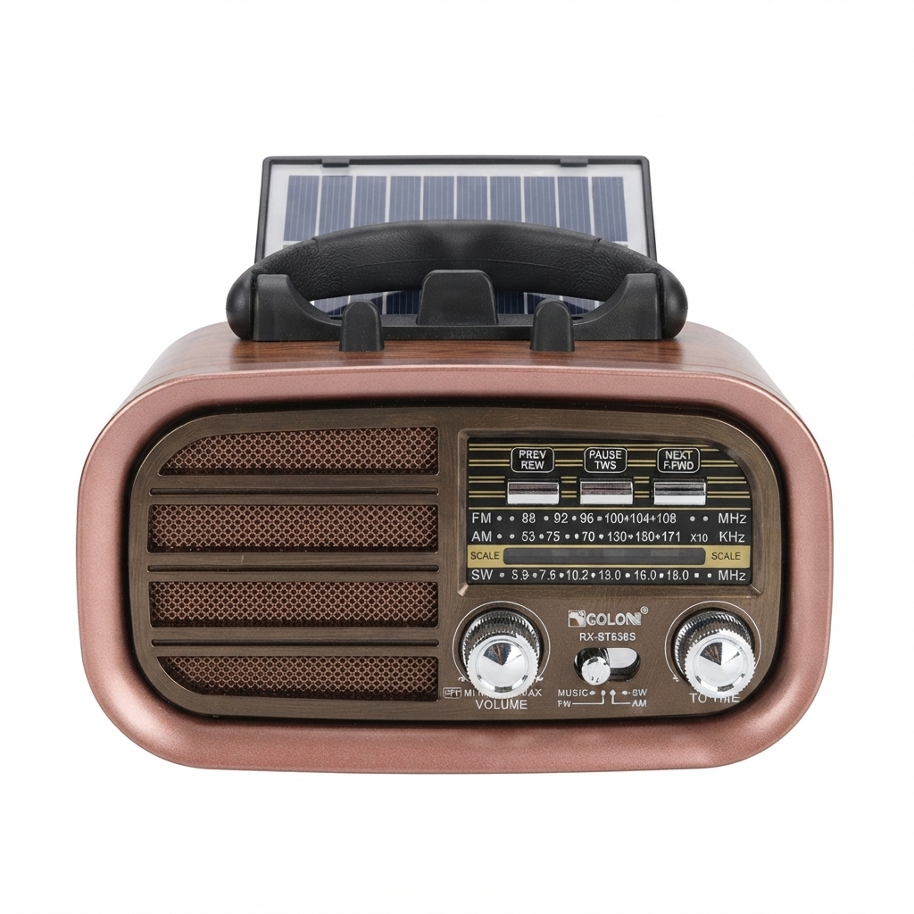 Golon RX‑BT638S – Weer & Noodradio | AM/FM/SW | Zonne‑energie, Noodslang (Crank), Bluetooth, USB | Draagbare 3‑band Radio