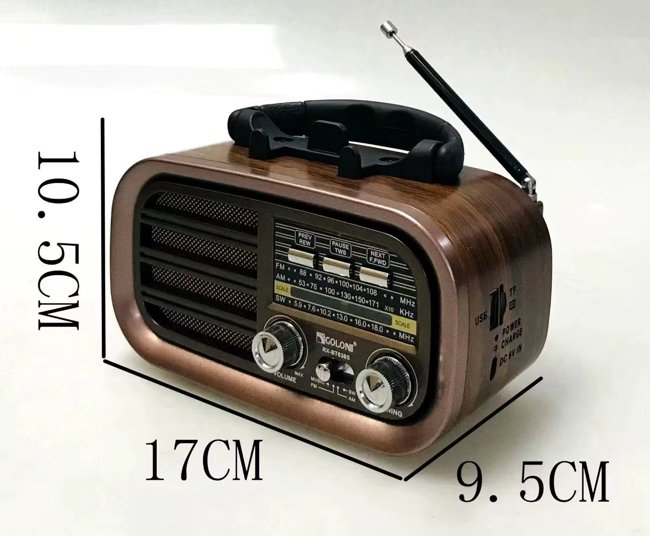 Golon RX‑BT638S – Weer & Noodradio | AM/FM/SW | Zonne‑energie, Noodslang (Crank), Bluetooth, USB | Draagbare 3‑band Radio