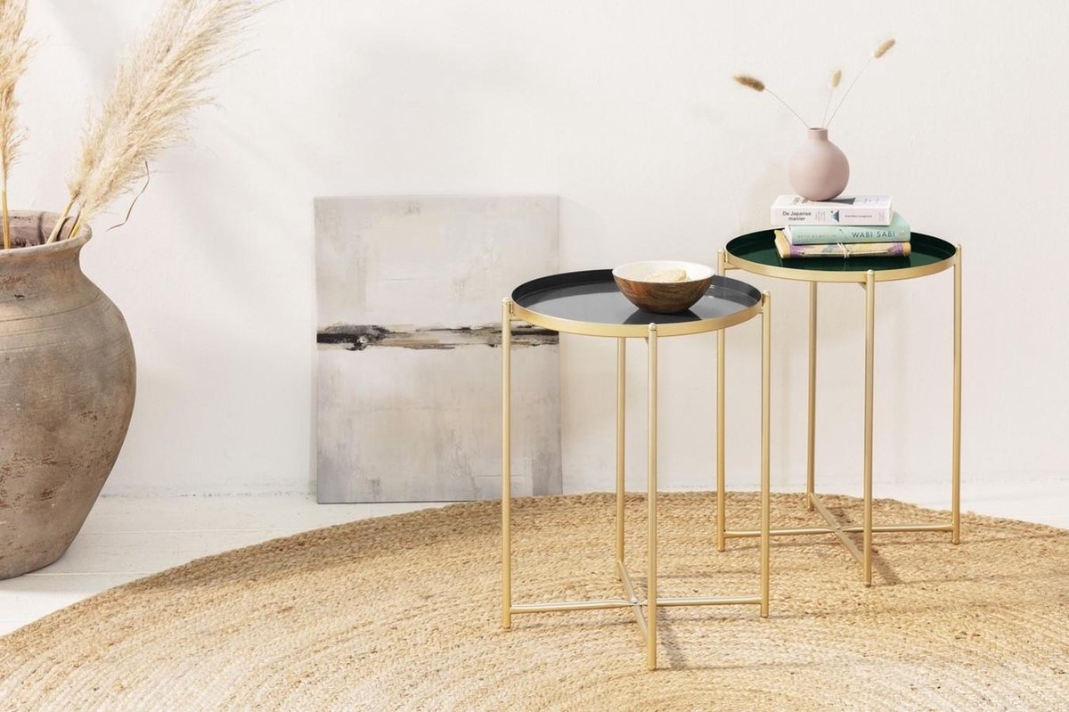 LIFA LIVING Bijzettafel Ella – Modern Grijs & Goud | 100% Metaal | 20 kg Draagkracht | Minimalistisch & Elegant