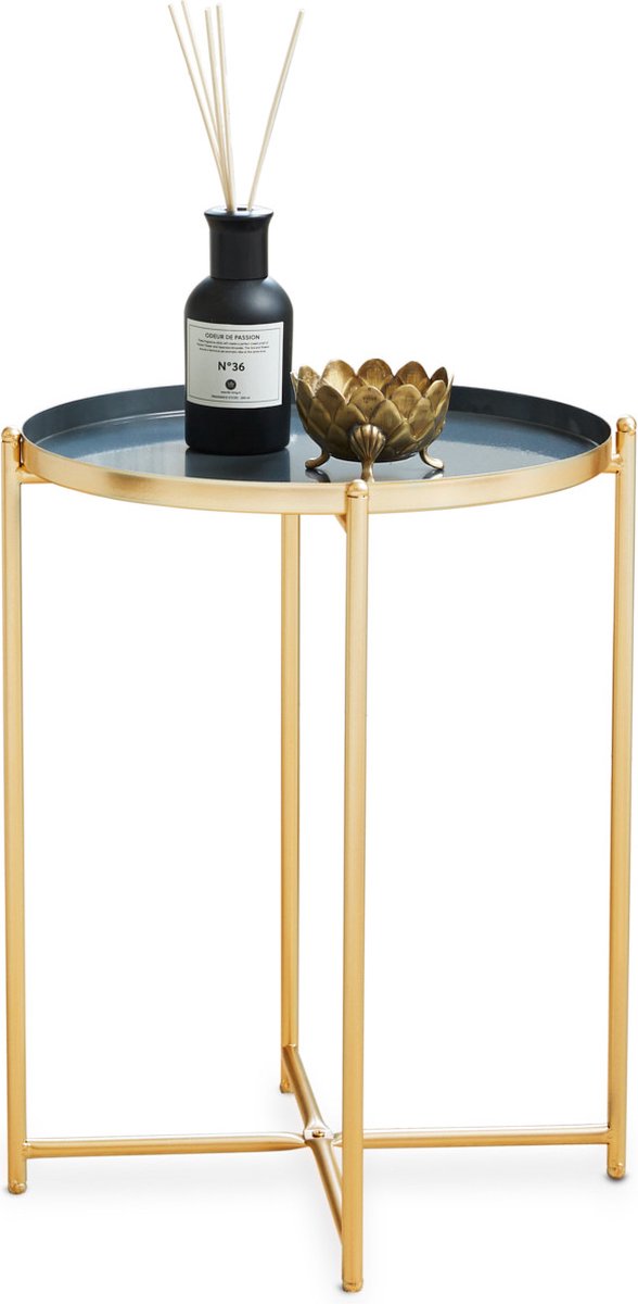 LIFA LIVING Bijzettafel Ella – Modern Grijs & Goud | 100% Metaal | 20 kg Draagkracht | Minimalistisch & Elegant