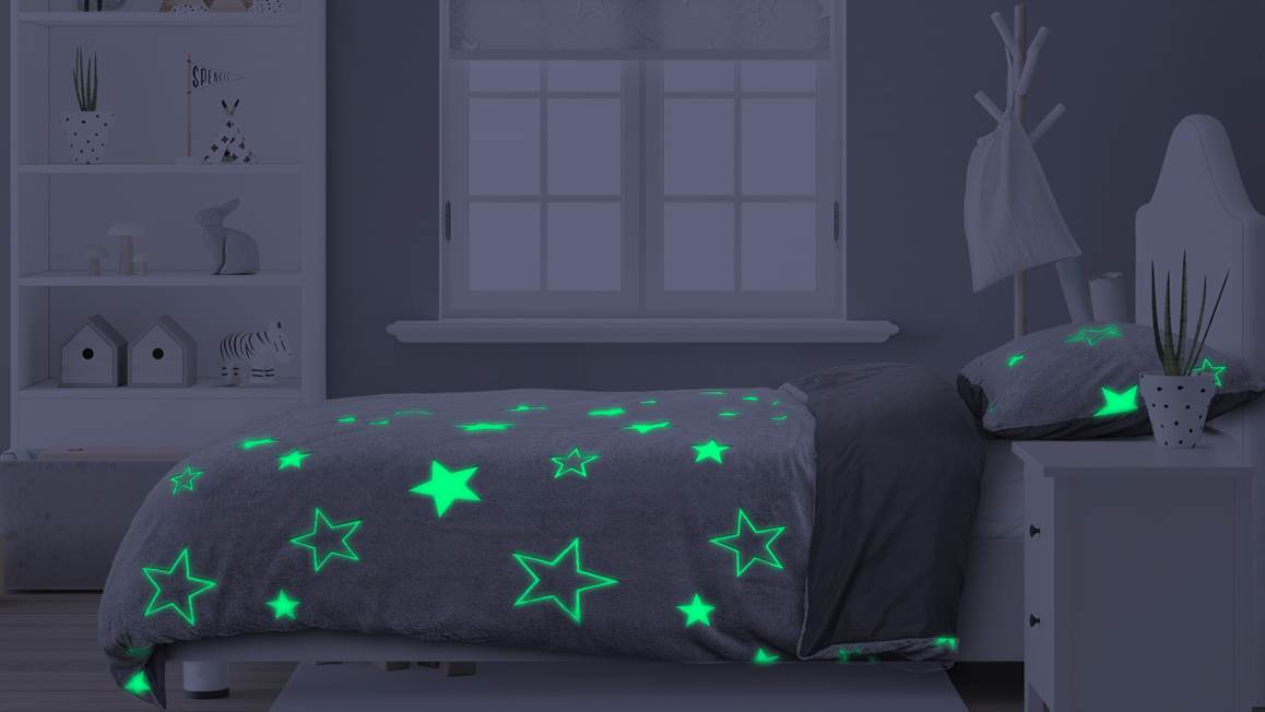 Sleeptime Glow in the Dark Stars Dekbedovertrek - 140x200/220 + 1 kussensloop 60x70 - Grijs