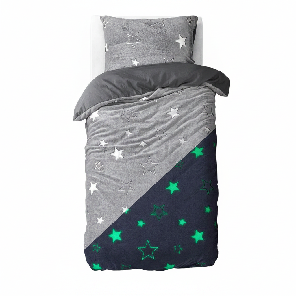 Sleeptime Glow in the Dark Stars Dekbedovertrek - 140x200/220 + 1 kussensloop 60x70 - Grijs