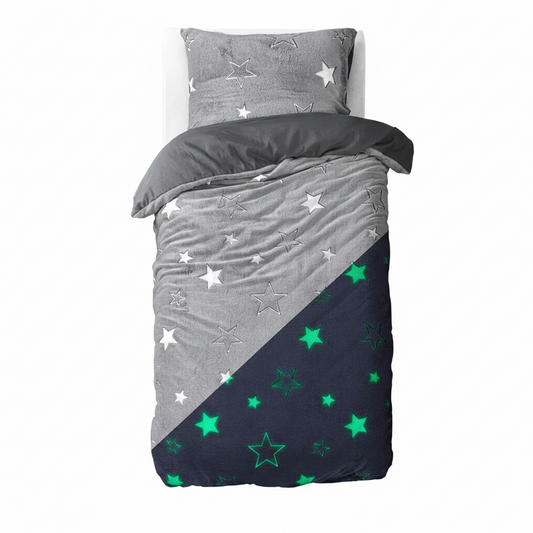 Sleeptime Dekbedovertrek Glow in the Dark Stars 140×200 cm – Grijs – Met Kussensloop