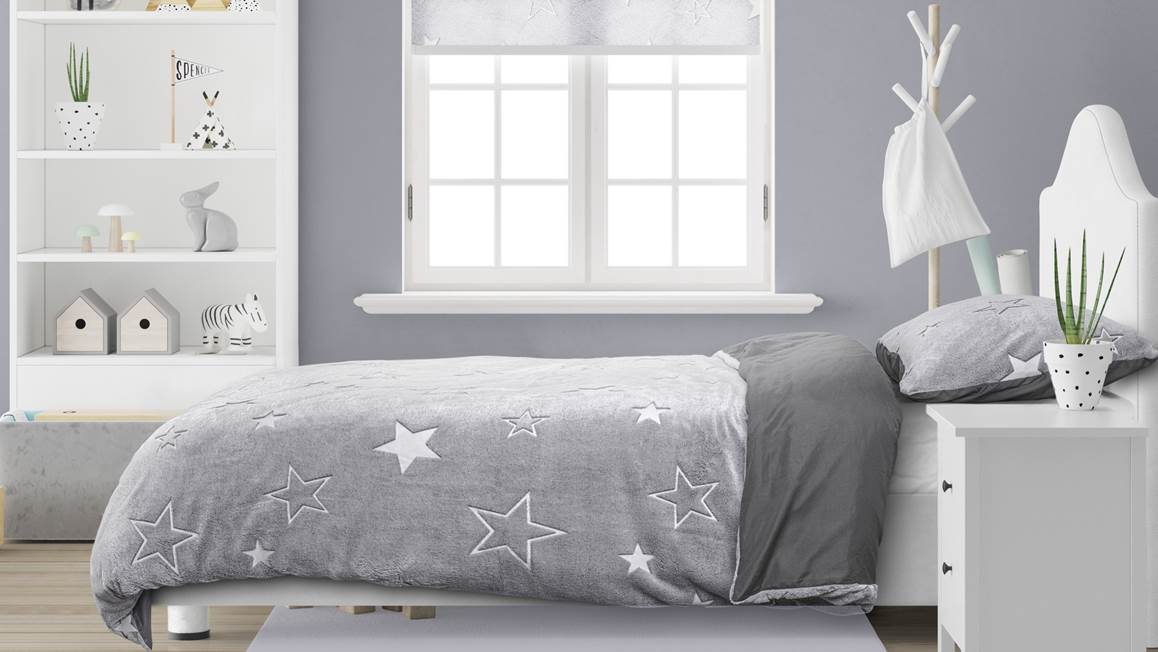 Sleeptime Glow in the Dark Stars Dekbedovertrek - 140x200/220 + 1 kussensloop 60x70 - Grijs