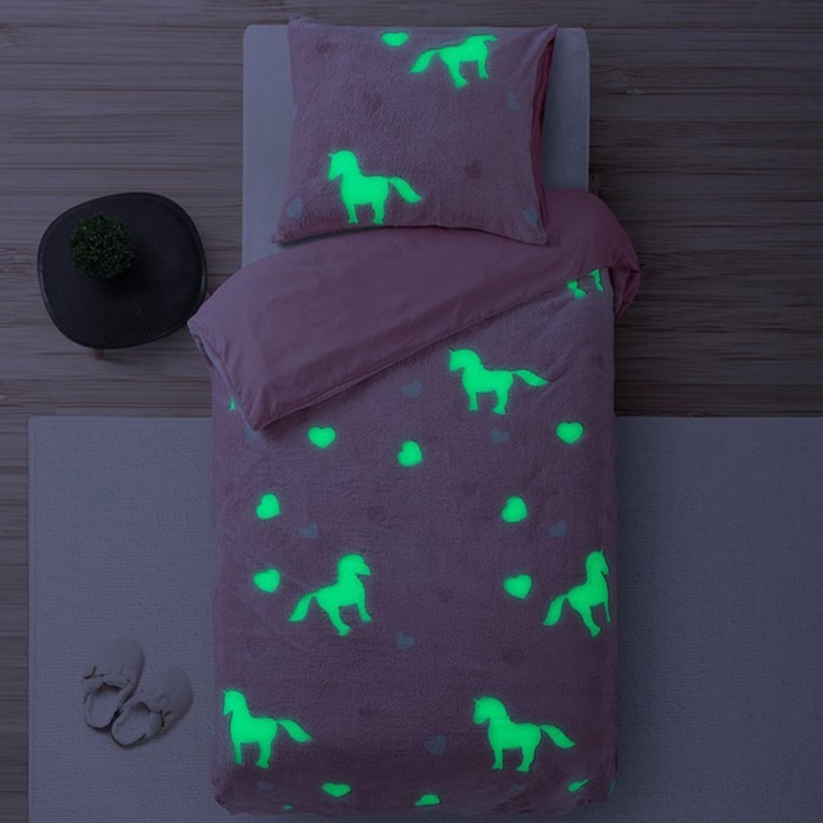 Sleeptime Glow in the Dark Unicorn Dekbedovertrek - 140x200/220 + 1 kussensloop 60x70 - Roze